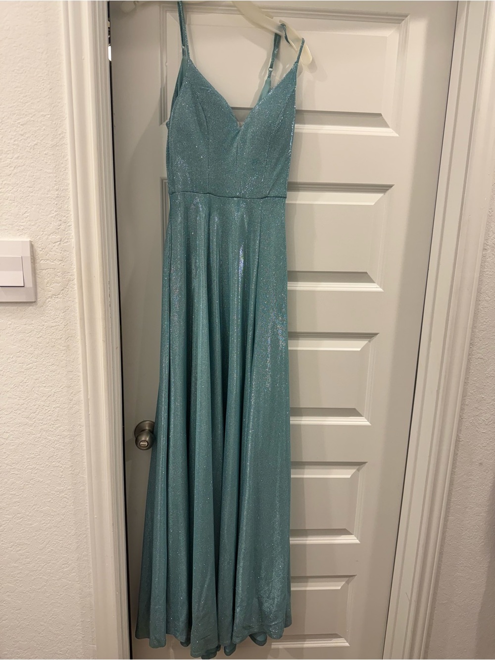 B Darlin Shimmery Aqua Blue Maxi Dress